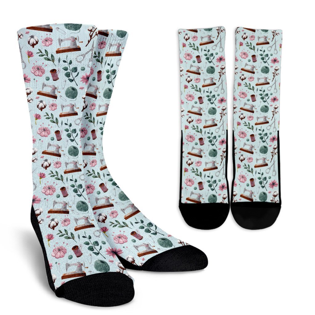 Sewing Pattern Print Unisex Crew Socks-grizzshop