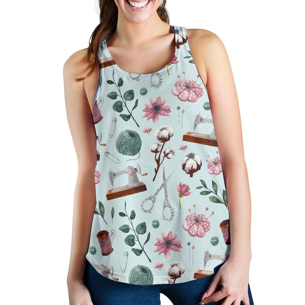 Sewing Pattern Print Women's Racerback Tank Tops-grizzshop