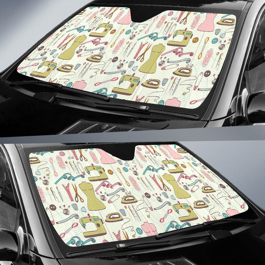 Sewing Print Pattern Car Sun Shade-grizzshop