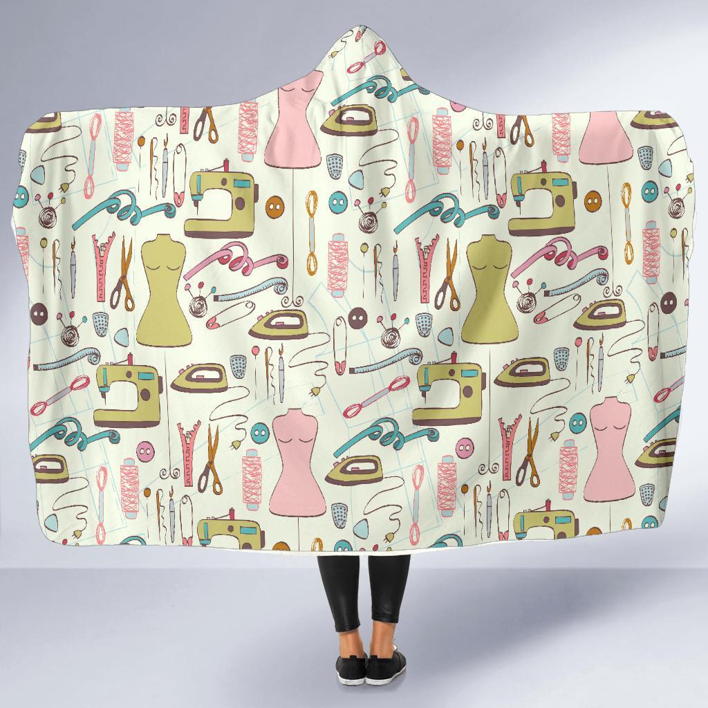 Sewing Print Pattern Hooded Blanket-grizzshop