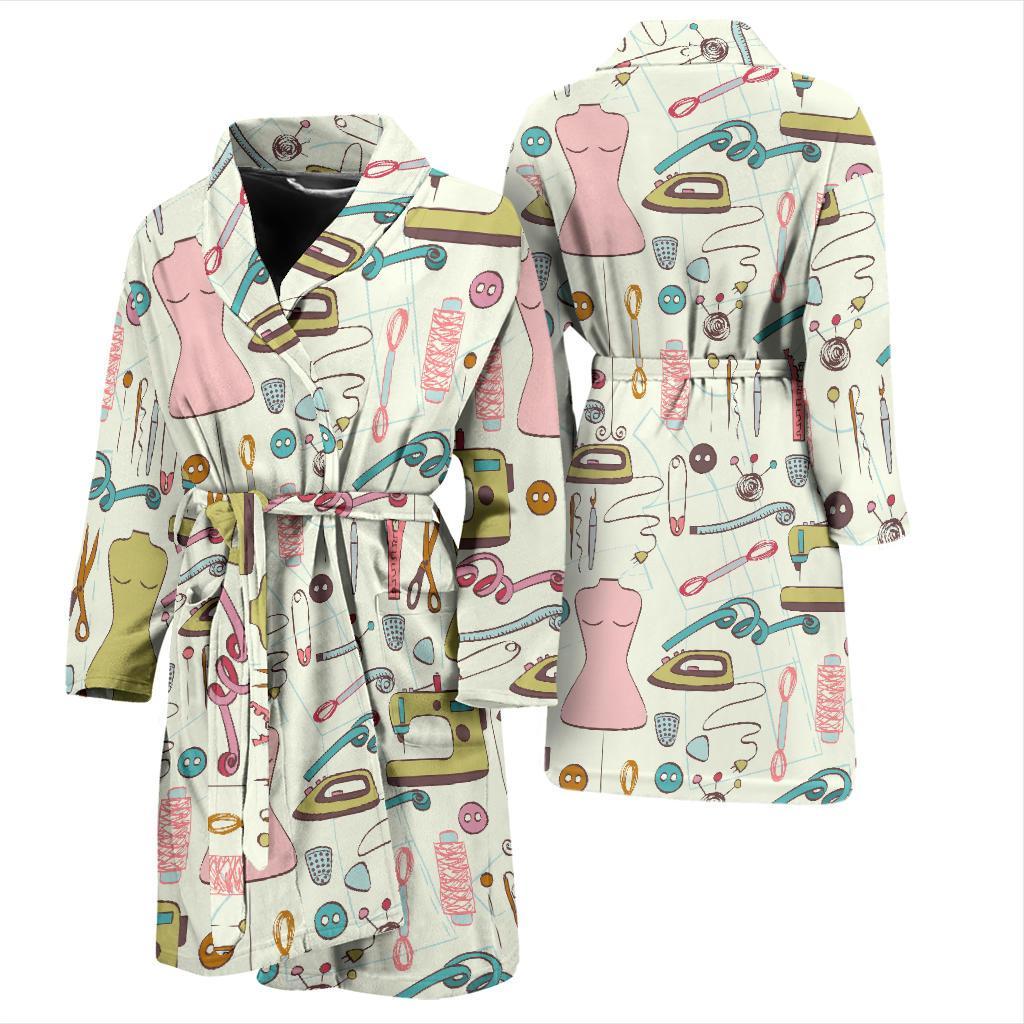 Sewing Print Pattern Men Long Robe-grizzshop