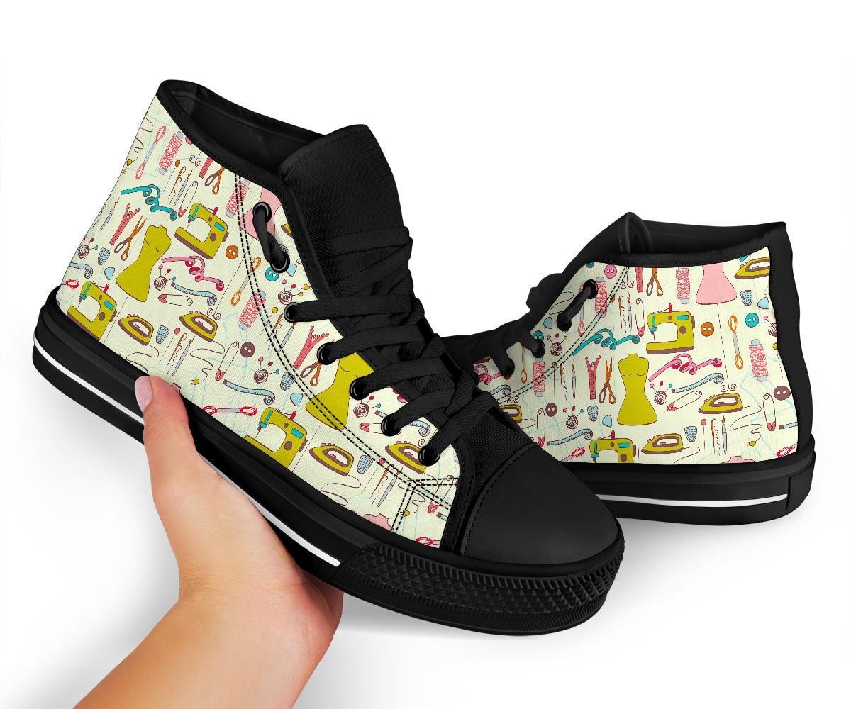 Sewing Print Pattern Men Women's High Top Shoes-grizzshop