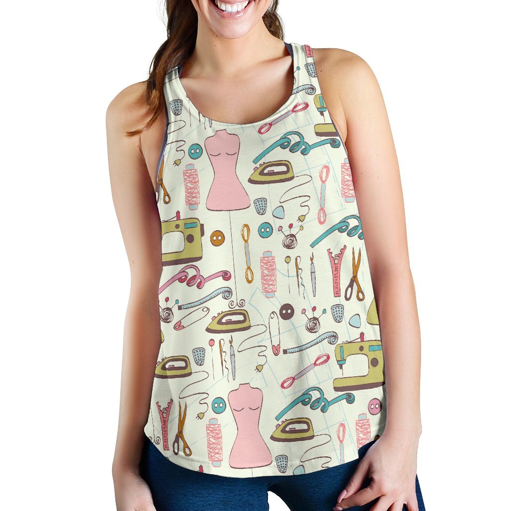 Sewing Print Pattern Women's Racerback Tank Tops-grizzshop