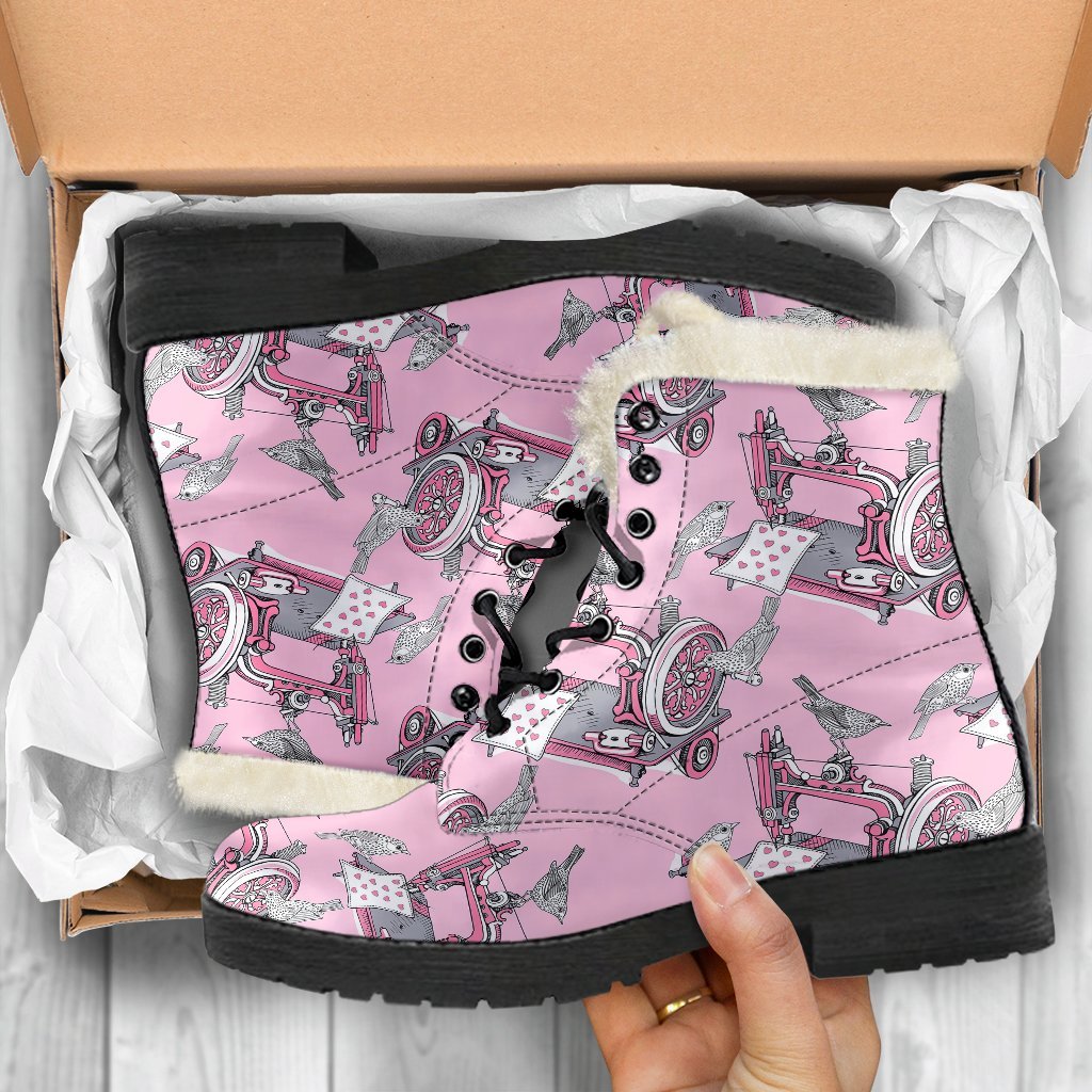 Sewing Machine Pattern Print Comfy Winter Boots-grizzshop