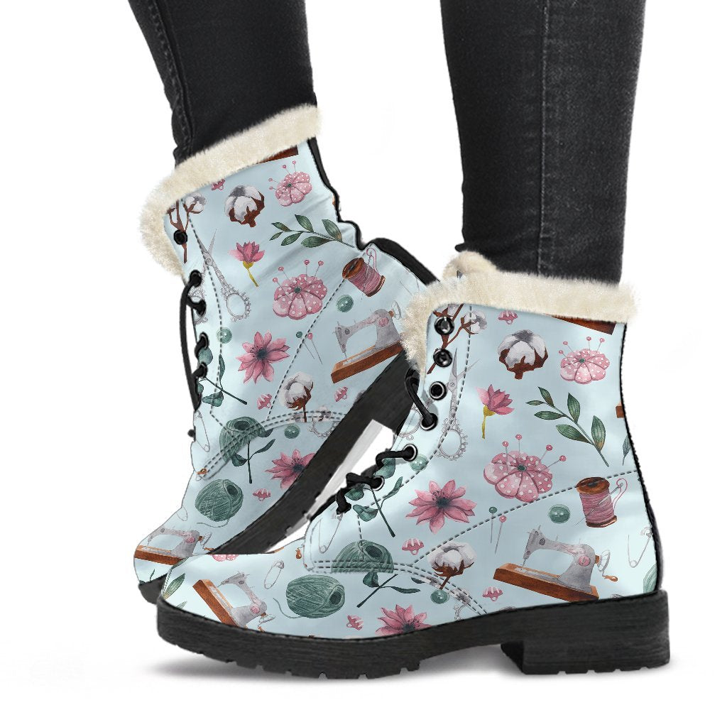 Sewing Pattern Print Comfy Winter Boots-grizzshop