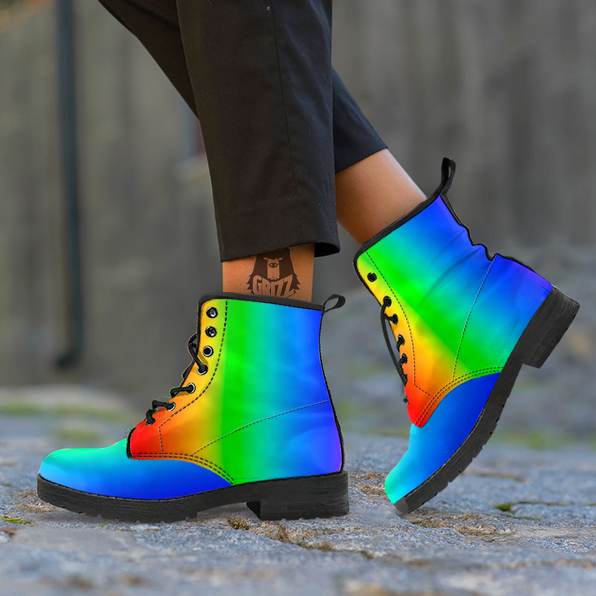 Shades Rainbow Print Pattern Leather Boots-grizzshop