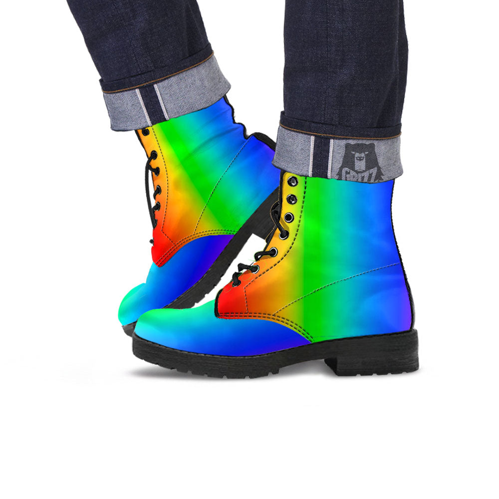 Shades Rainbow Print Pattern Leather Boots-grizzshop