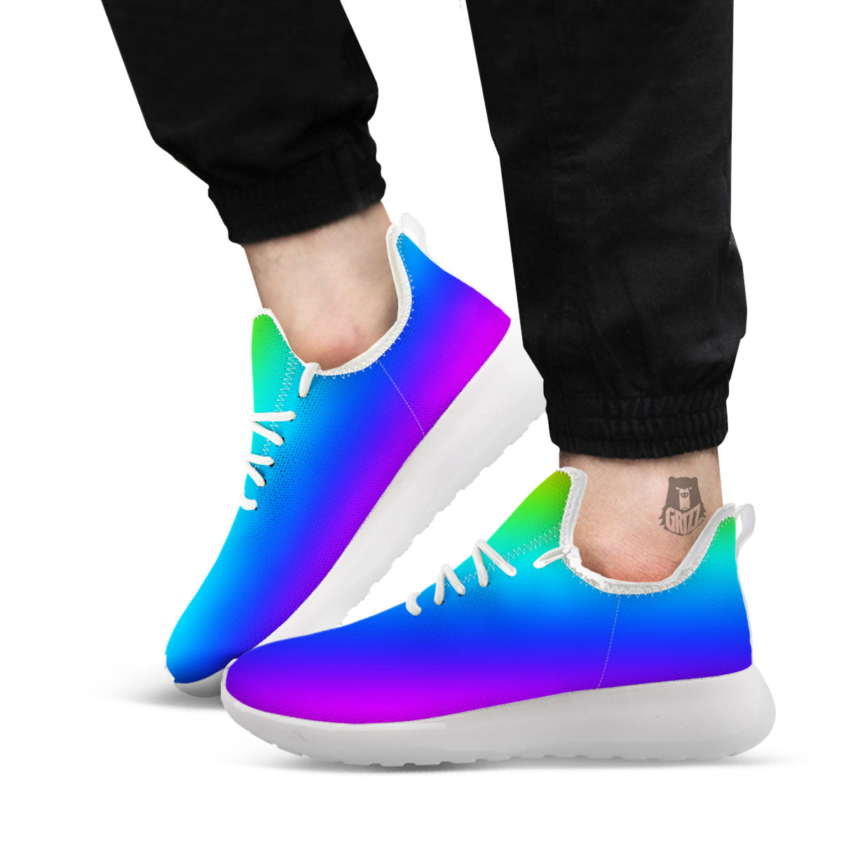 Shades Rainbow Print Pattern White Athletic Shoes-grizzshop