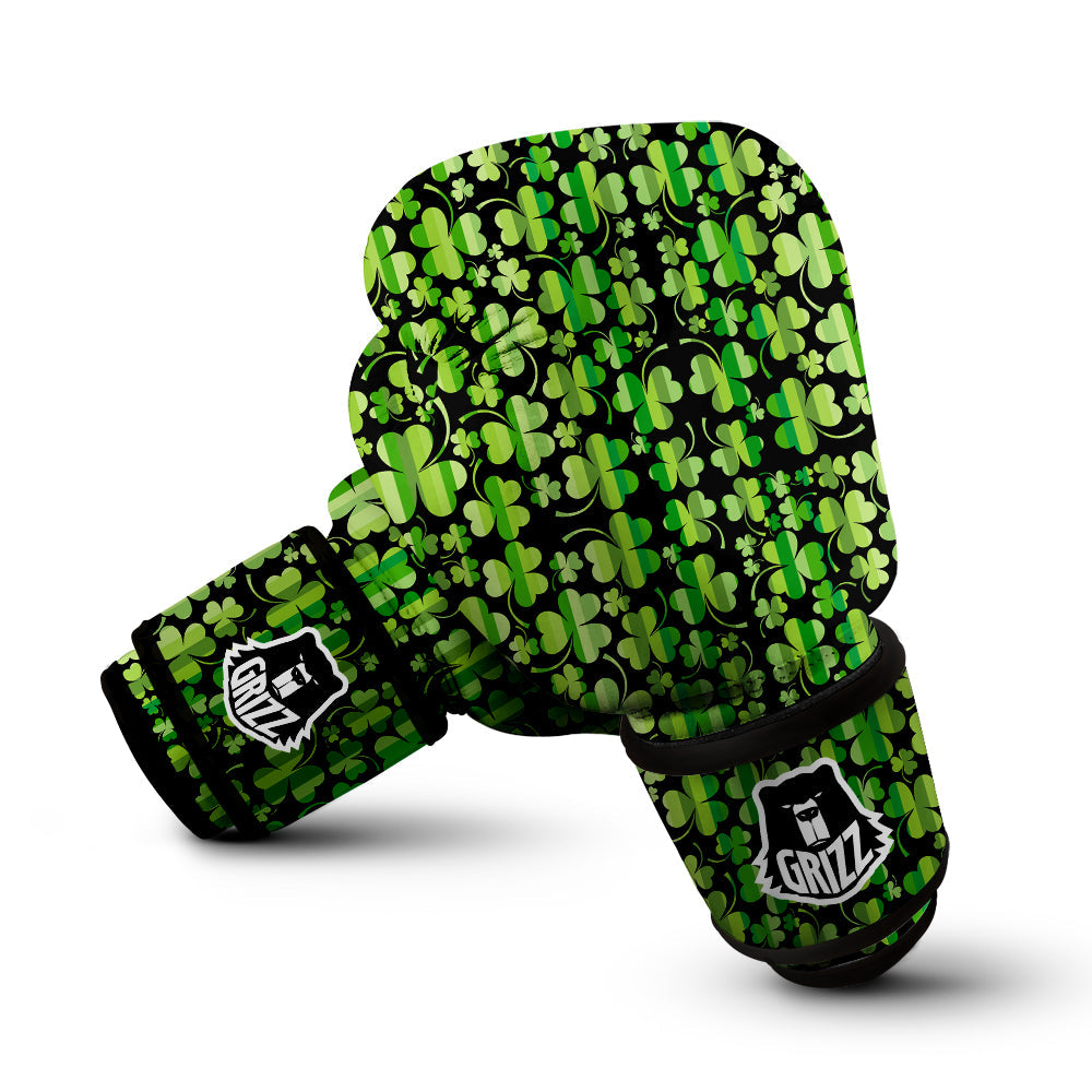 Shamrock Green And Black Print Pattern Boxing Gloves-grizzshop