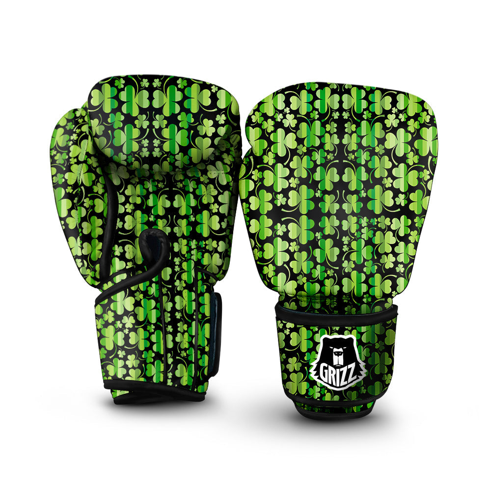 Shamrock Green And Black Print Pattern Boxing Gloves-grizzshop