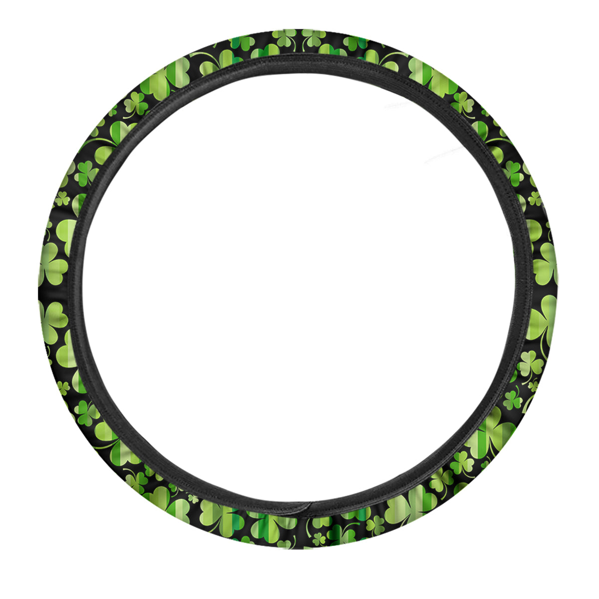 Shamrock Green And Black Print Pattern Car Steering Wheel Cover-grizzshop