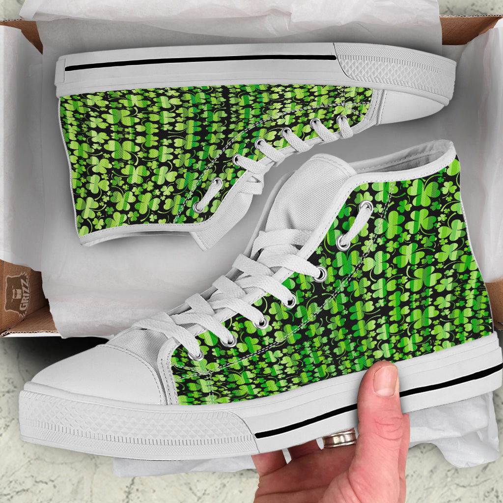 Shamrock Green And Black Print Pattern White High Top Shoes-grizzshop