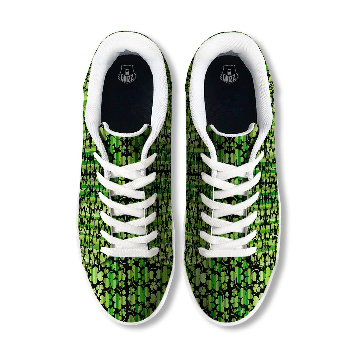 Shamrock Green And Black Print Pattern White Low Top Sneakers-grizzshop
