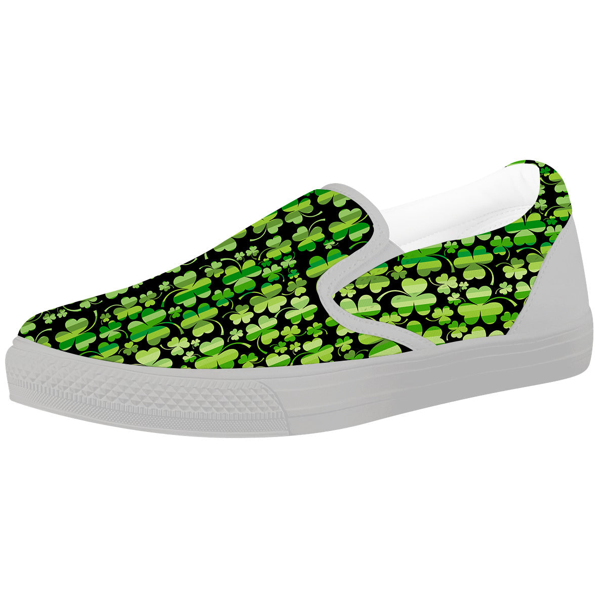 Shamrock Green And Black Print Pattern White Slip On Shoes-grizzshop