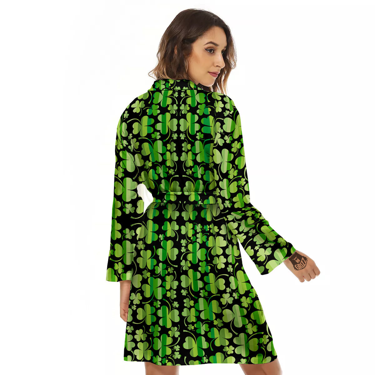 Shamrock Green And Black Print Pattern Women's Robe-grizzshop