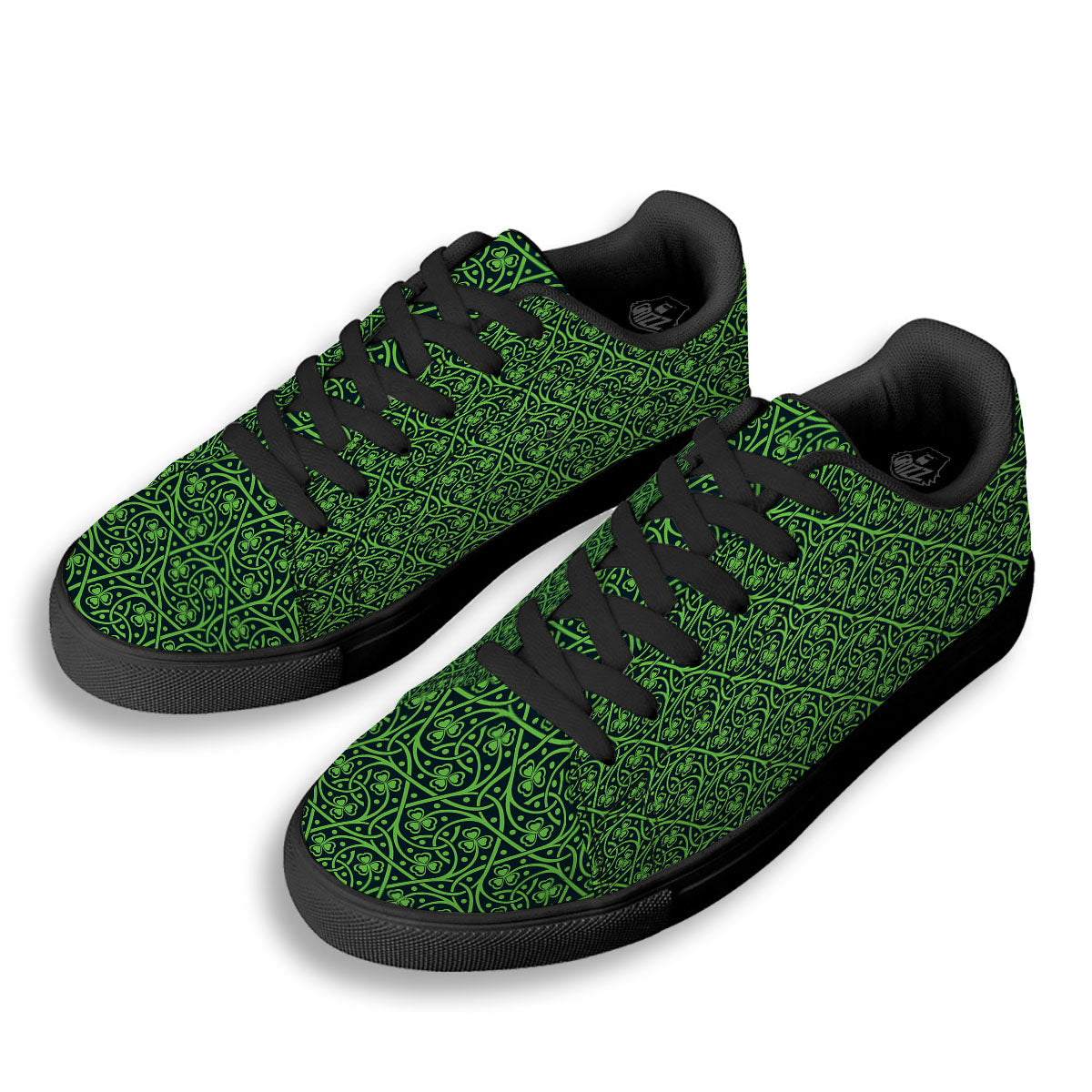 Shamrock Irish Print Pattern Black Low Top Sneakers-grizzshop