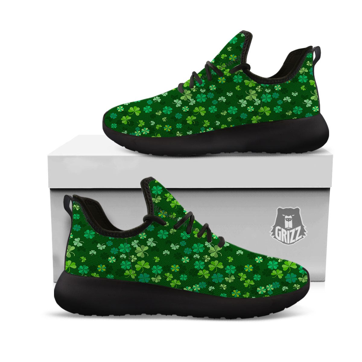 Shamrock Leaf Green Print Pattern Black Athletic Shoes-grizzshop
