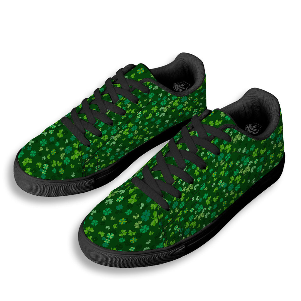 Shamrock Leaf Green Print Pattern Black Low Top Sneakers-grizzshop