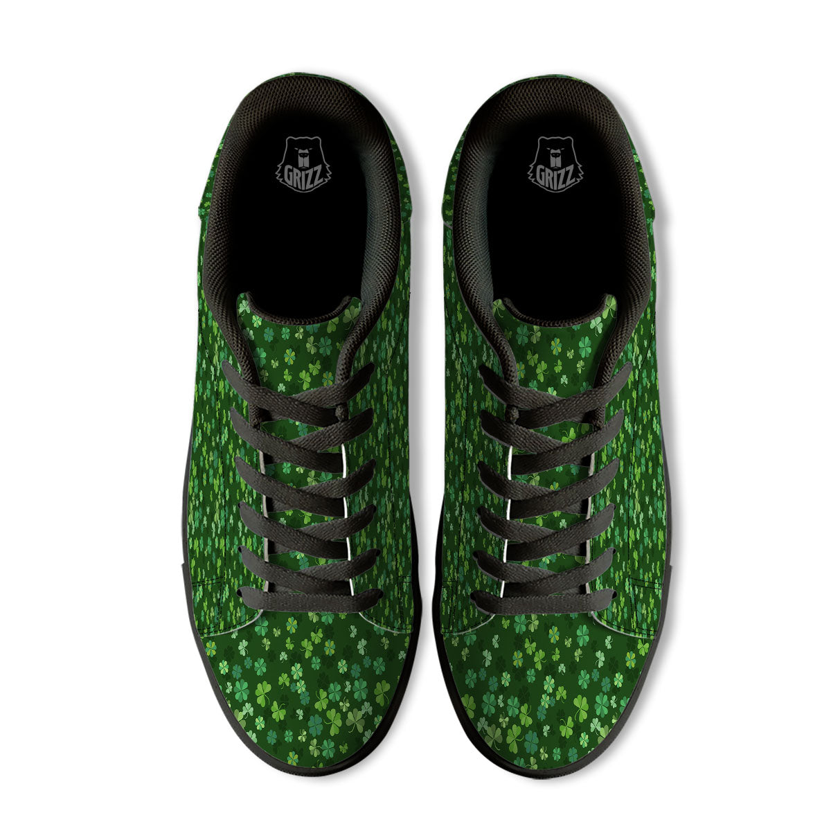 Shamrock Leaf Green Print Pattern Black Low Top Sneakers-grizzshop