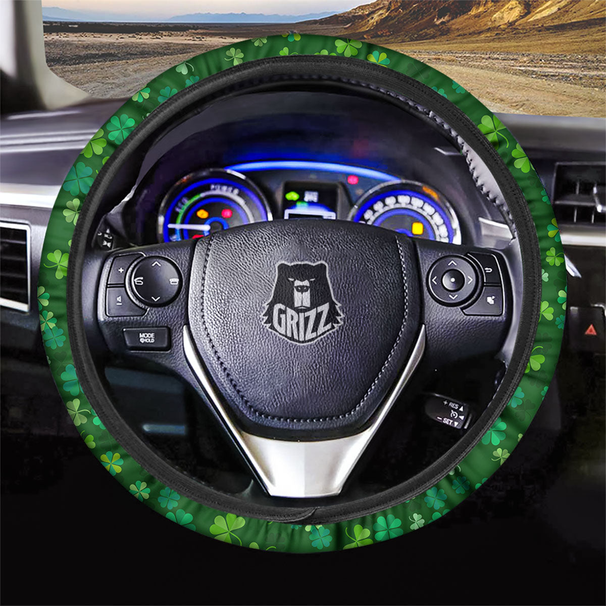 Shamrock Leaf Green Print Pattern Car Steering Wheel Cover-grizzshop