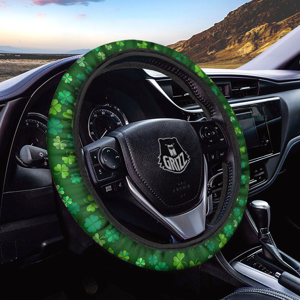 Shamrock Leaf Green Print Pattern Car Steering Wheel Cover-grizzshop