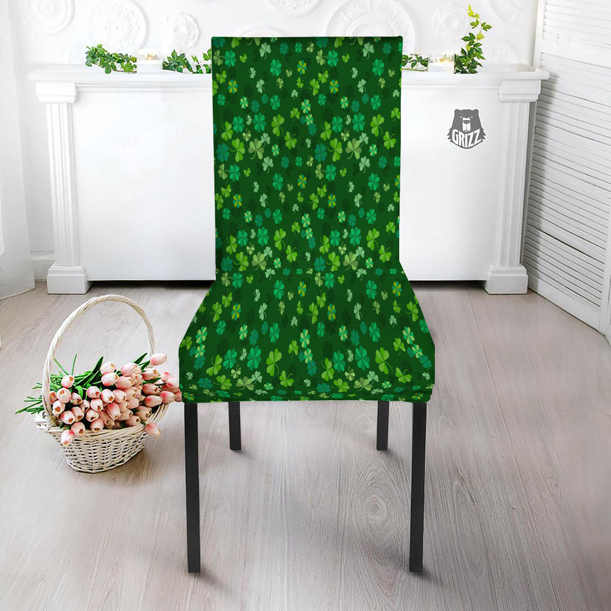 Shamrock Leaf Green Print Pattern Dining Chair Slipcover-grizzshop
