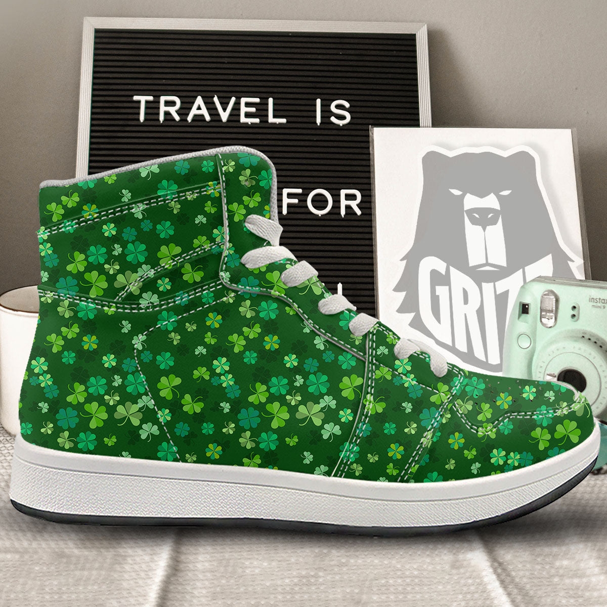 Shamrock Leaf Green Print Pattern High Top Sneakers-grizzshop