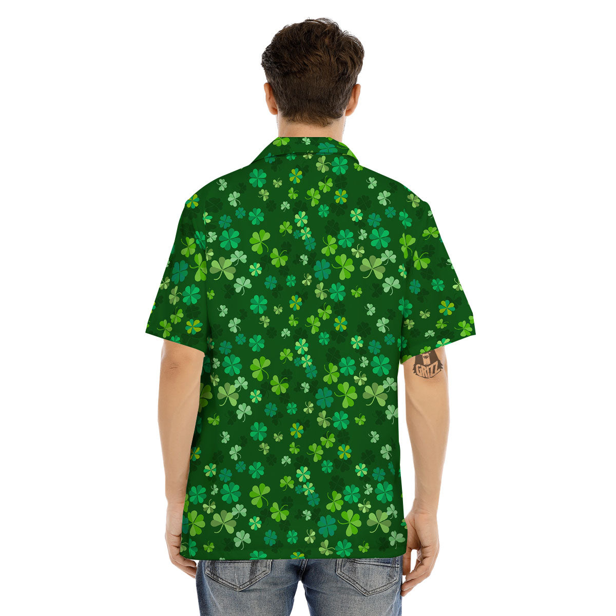 Shamrock Leaf Green Print Pattern Men's Hawaiian Shirt-grizzshop
