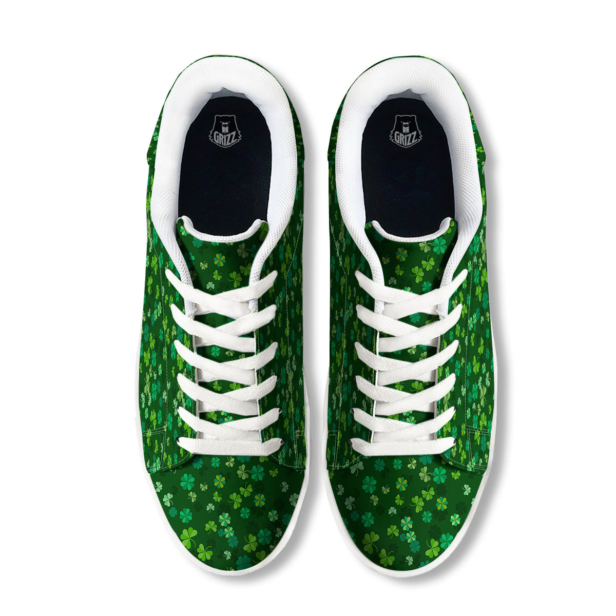 Shamrock Leaf Green Print Pattern White Low Top Sneakers-grizzshop