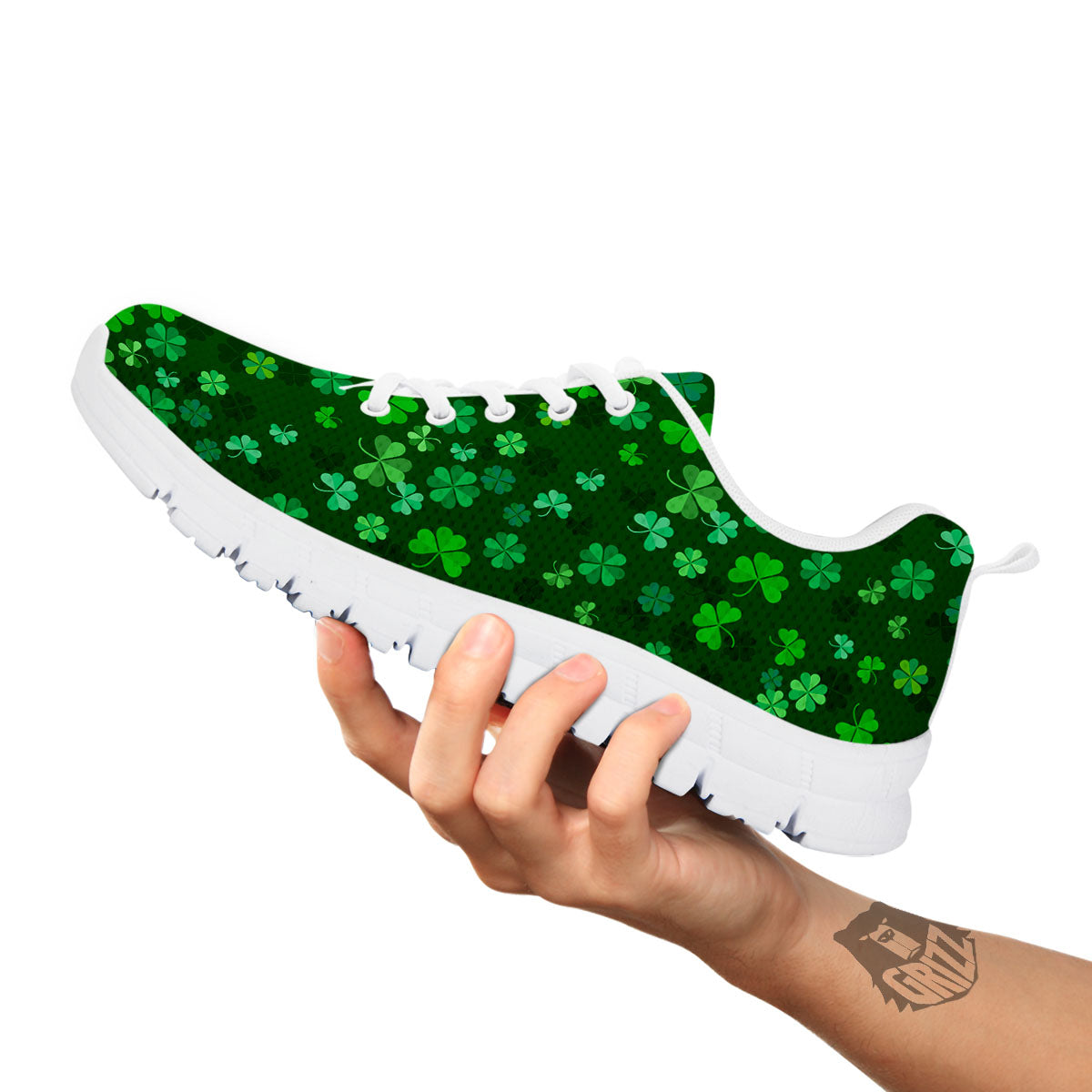 Shamrock Leaf Green Print Pattern White Sneaker-grizzshop