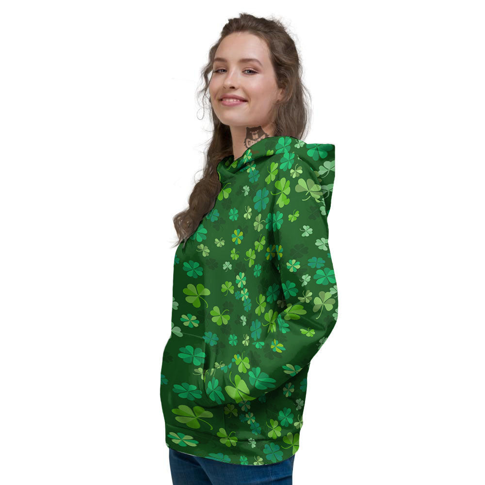 Shamrock Leaf Green Print Pattern Women's Hoodie-grizzshop