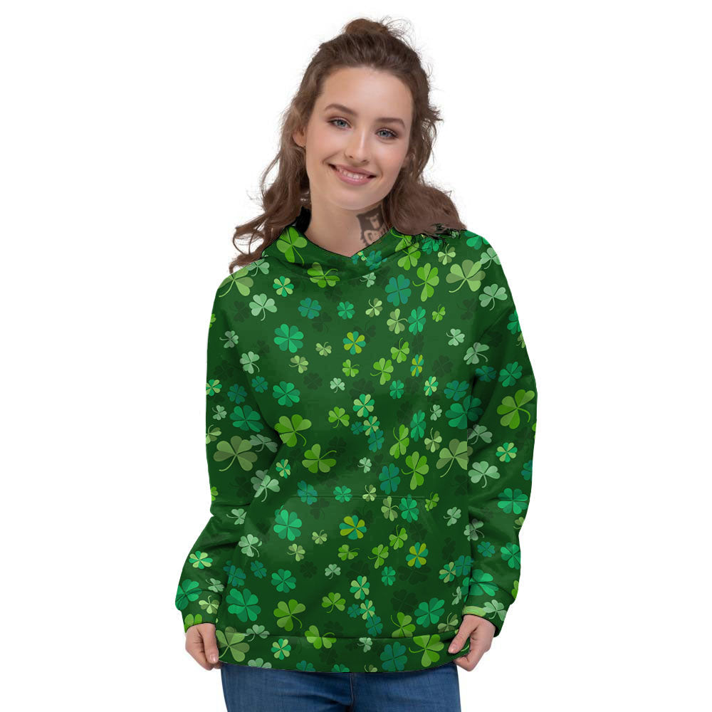 Shamrock Leaf Green Print Pattern Women's Hoodie-grizzshop