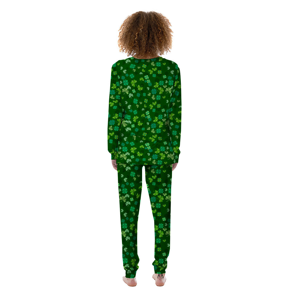Shamrock Leaf Green Print Pattern Women's Pajamas-grizzshop