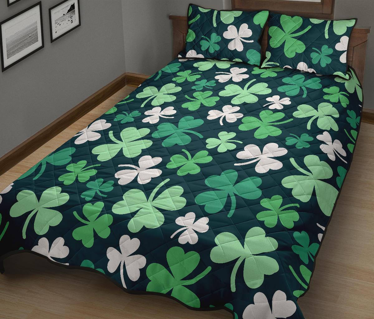 Shamrock Pattern Print Bed Set Quilt-grizzshop