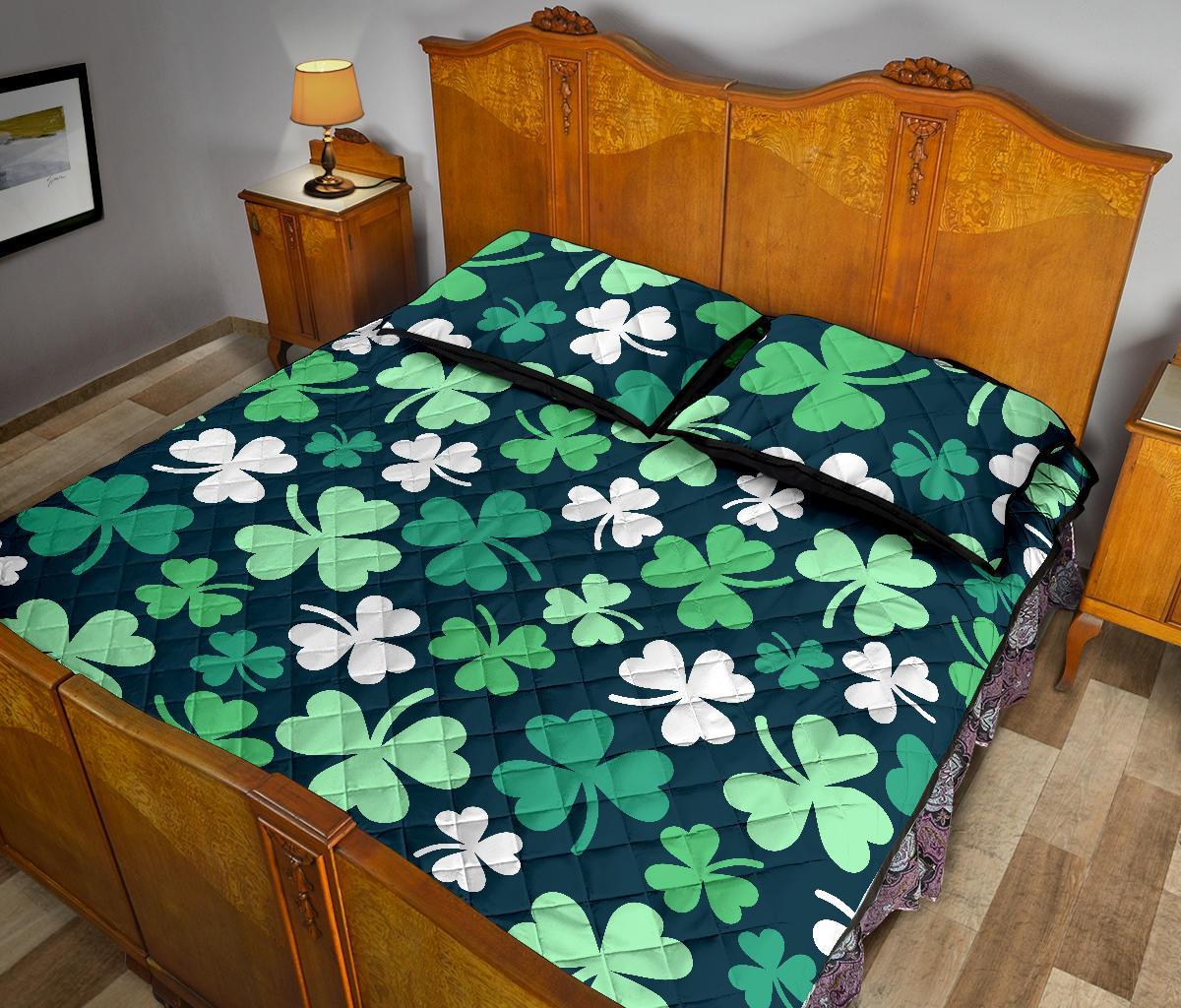 Shamrock Pattern Print Bed Set Quilt-grizzshop