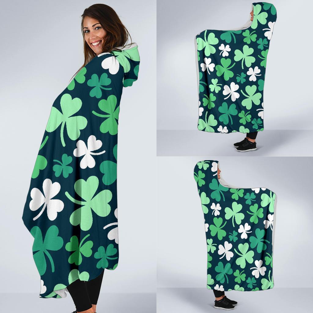 Shamrock Pattern Print Hooded Blanket-grizzshop