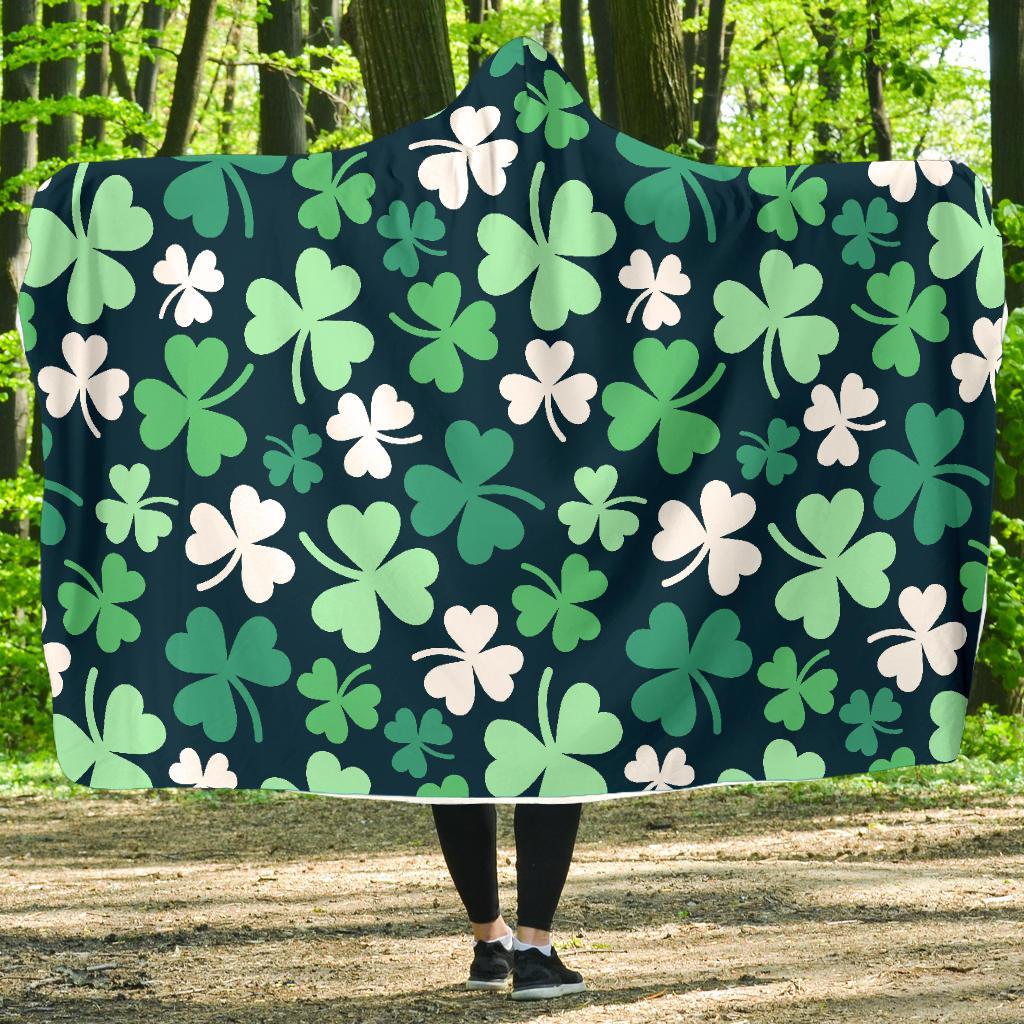 Shamrock Pattern Print Hooded Blanket-grizzshop