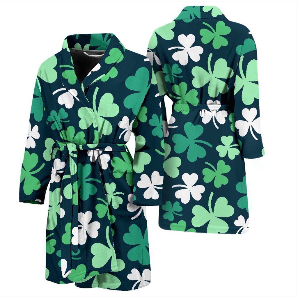 Shamrock Pattern Print Men Long Robe-grizzshop