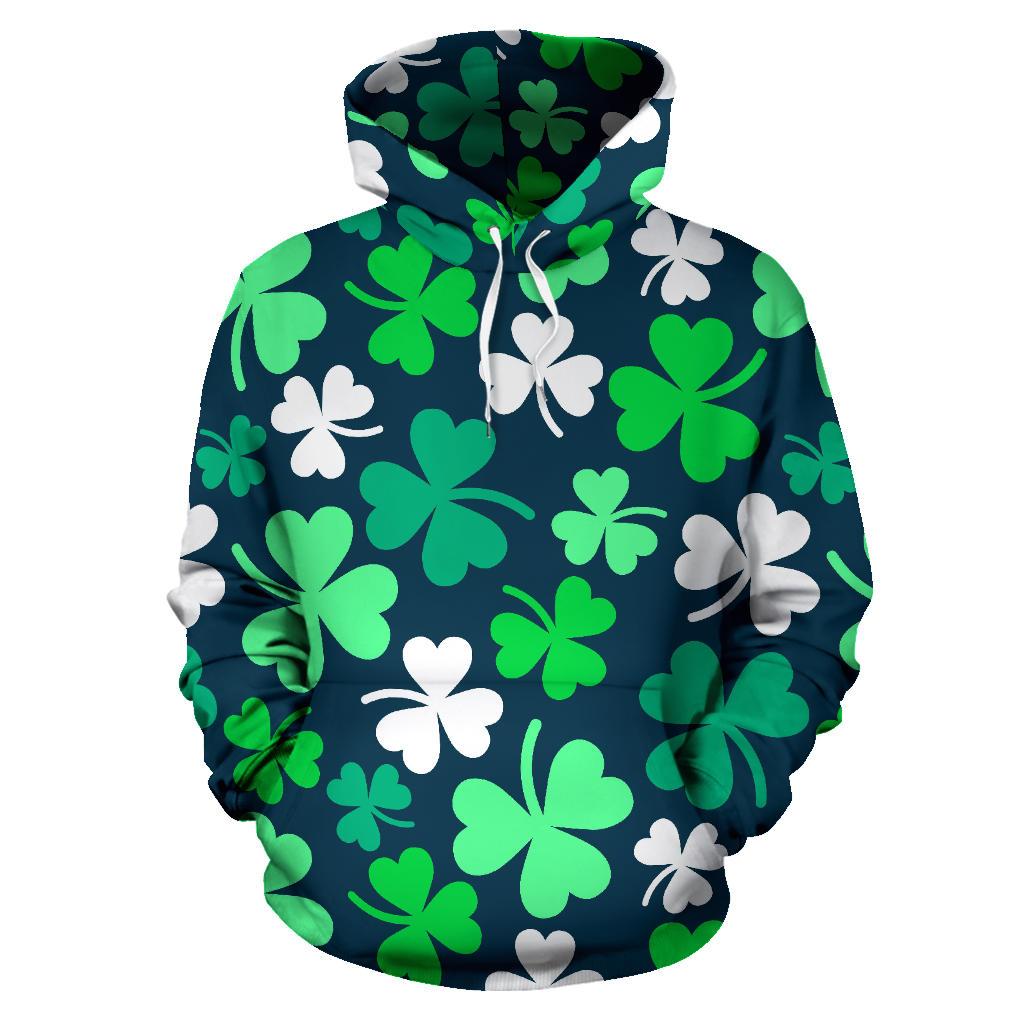 Shamrock Pattern Print Men Women Pullover Hoodie-grizzshop