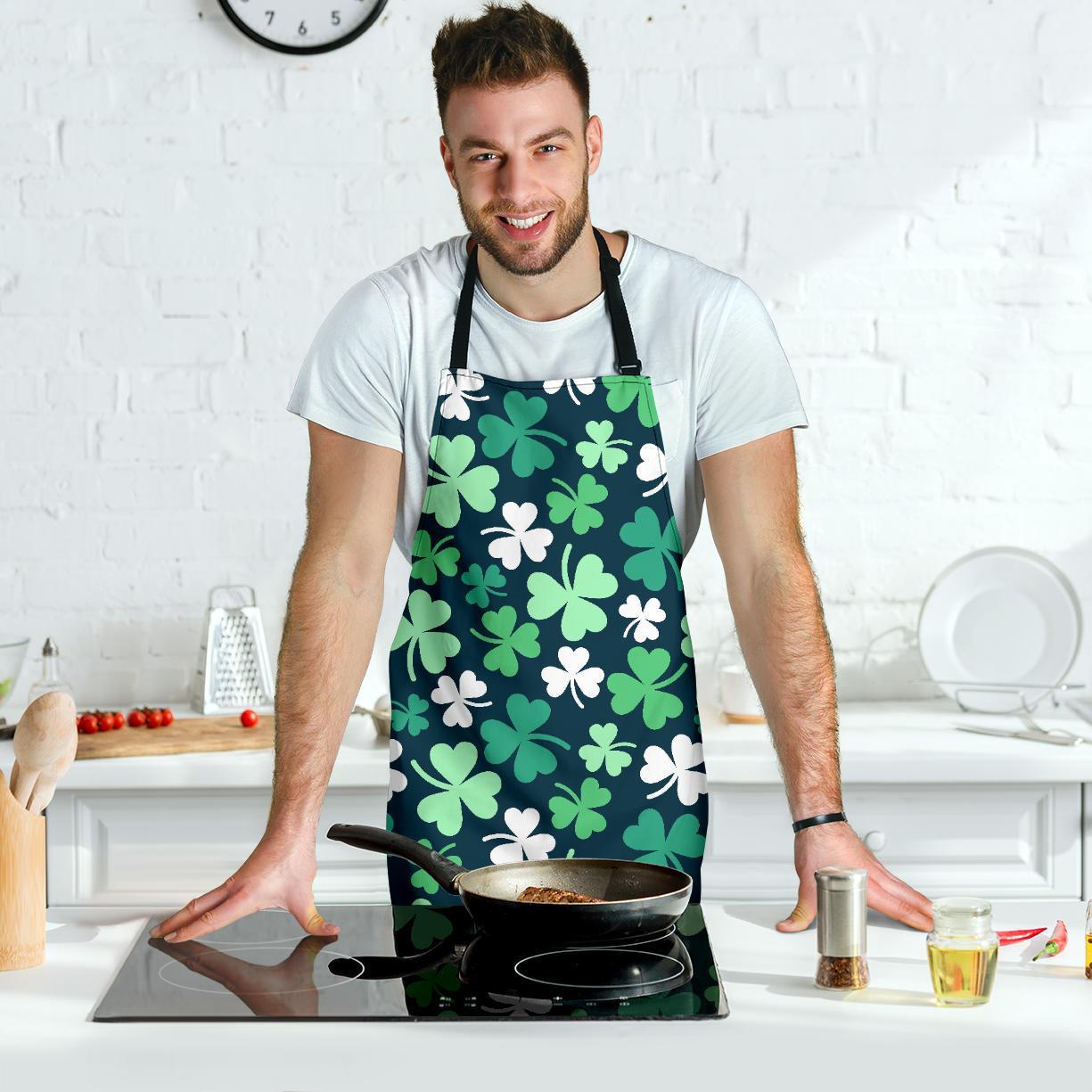 Shamrock Pattern Print Men's Apron-grizzshop