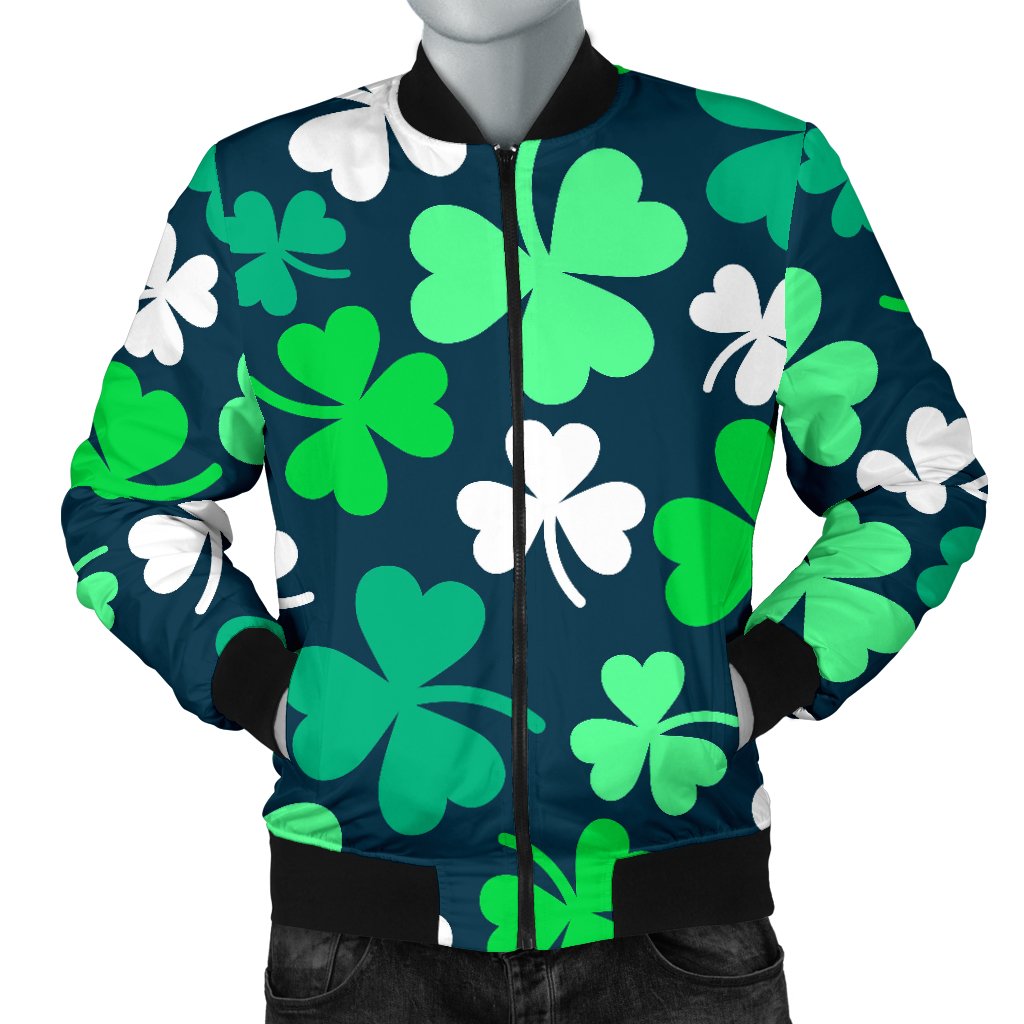 Shamrock Pattern Print Men's Bomber Jacket-grizzshop