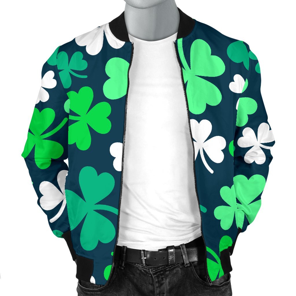 Shamrock Pattern Print Men's Bomber Jacket-grizzshop