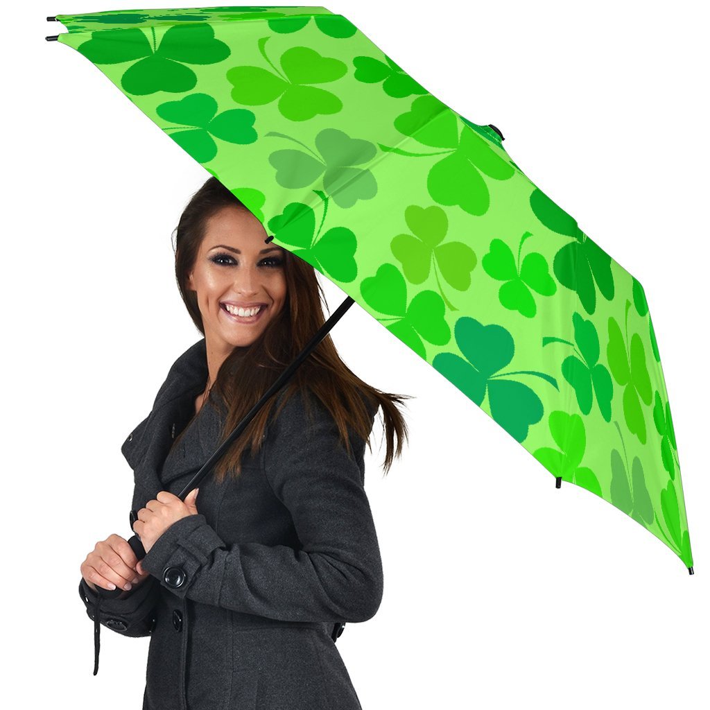 Shamrock St Patrick's Day Pattern Print Automatic Foldable Umbrella-grizzshop