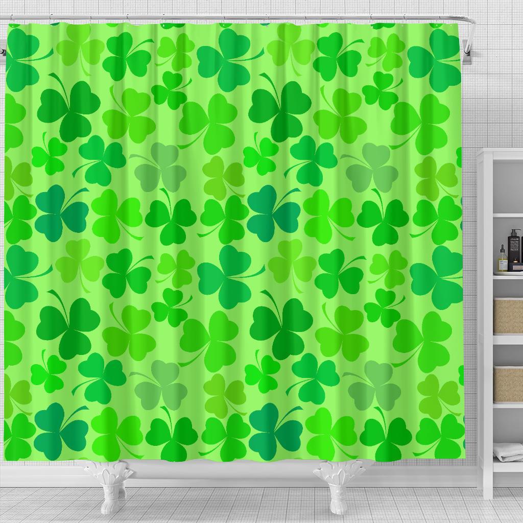 Shamrock St Patrick's Day Pattern Print Bathroom Shower Curtain-grizzshop