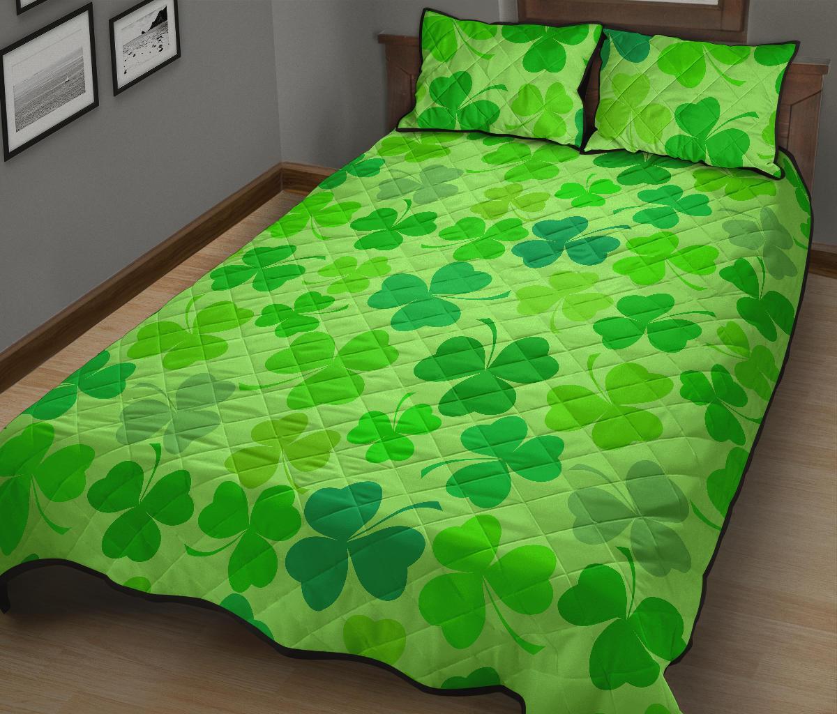 Shamrock St Patrick's Day Pattern Print Bed Set Quilt-grizzshop