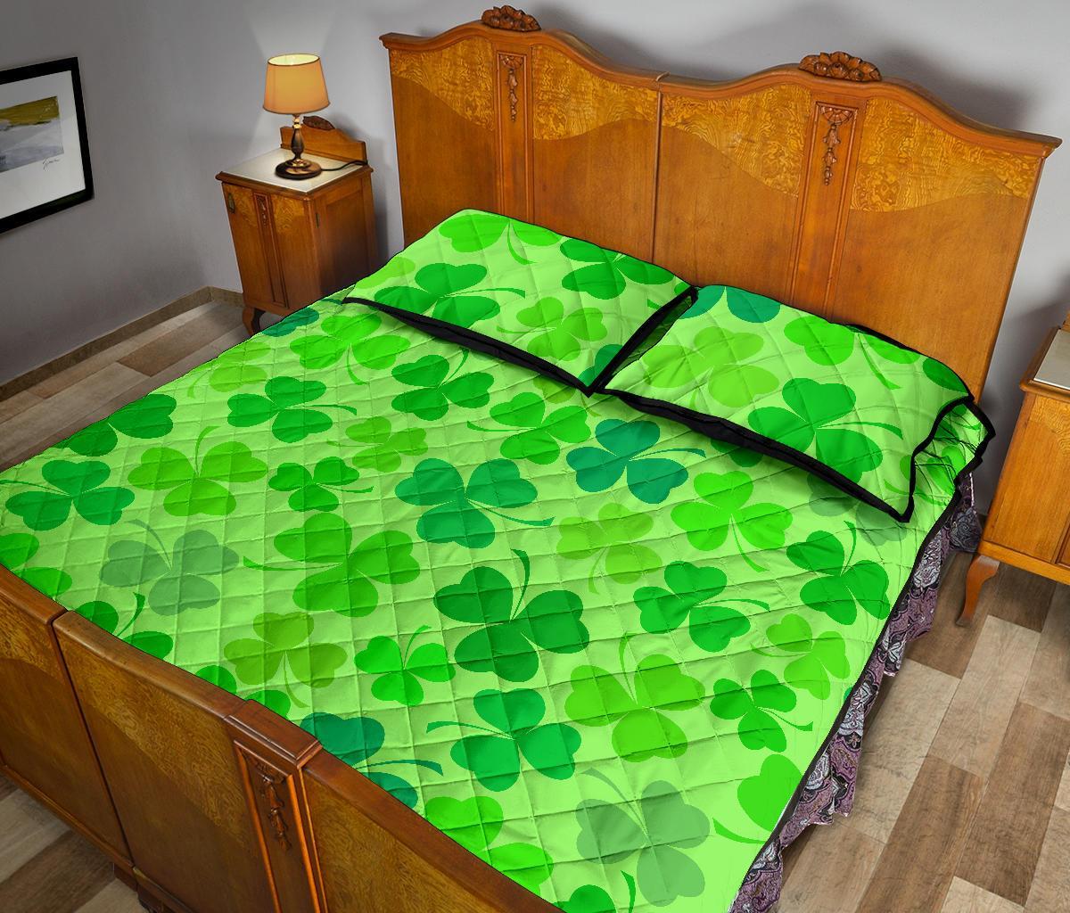 Shamrock St Patrick's Day Pattern Print Bed Set Quilt-grizzshop