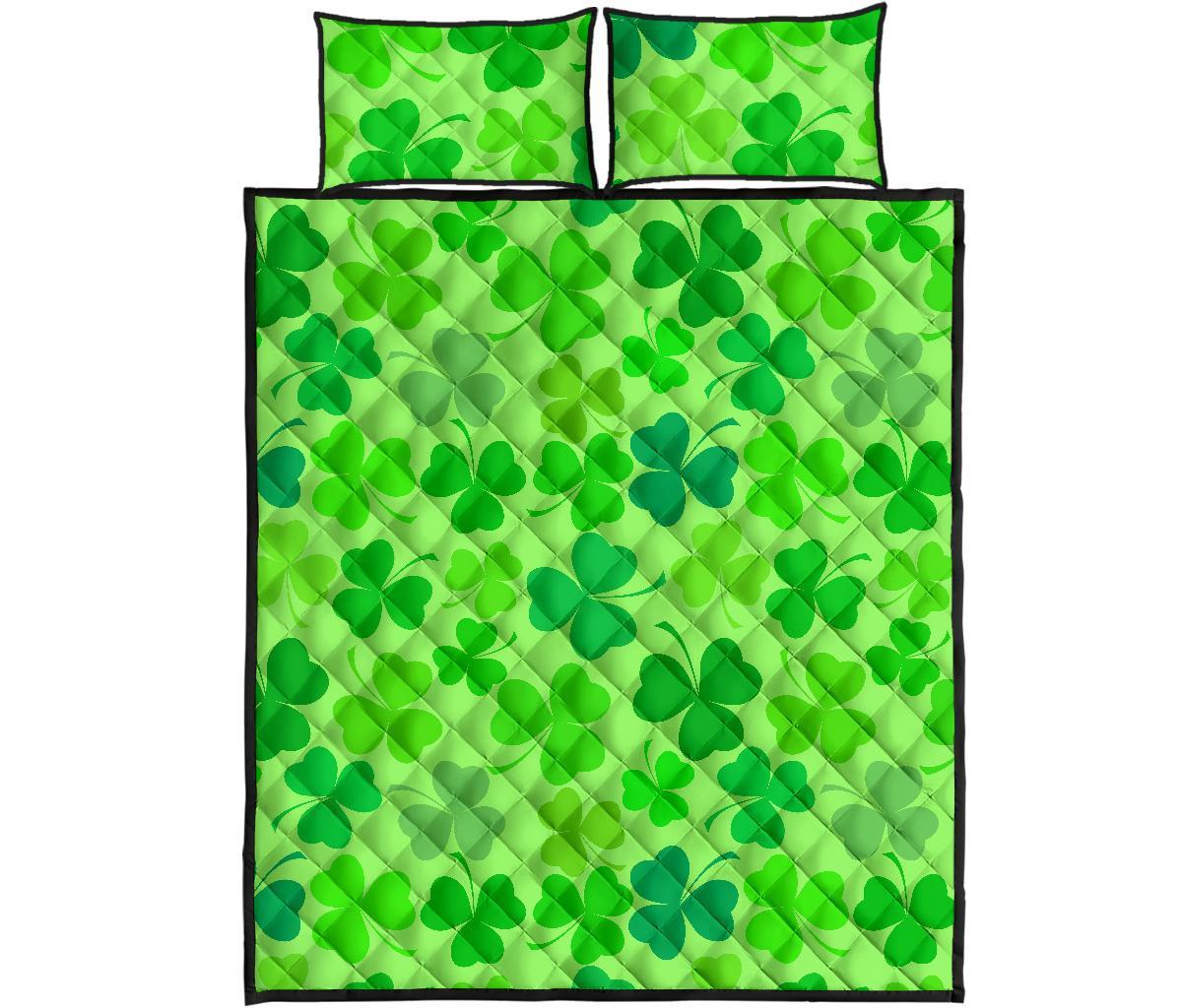 Shamrock St Patrick's Day Pattern Print Bed Set Quilt-grizzshop