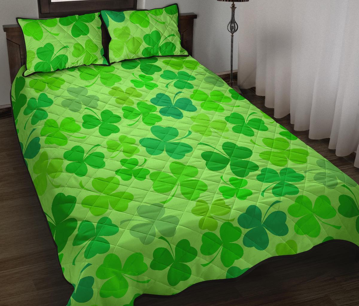 Shamrock St Patrick's Day Pattern Print Bed Set Quilt-grizzshop