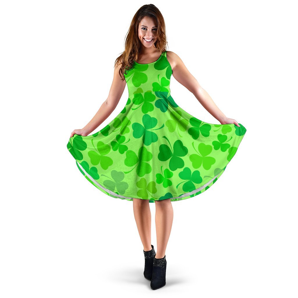 Shamrock St Patrick's Day Pattern Print Dress-grizzshop