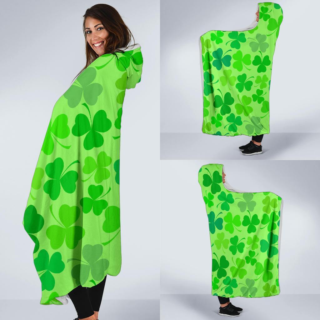 Shamrock St Patrick's Day Pattern Print Hooded Blanket-grizzshop